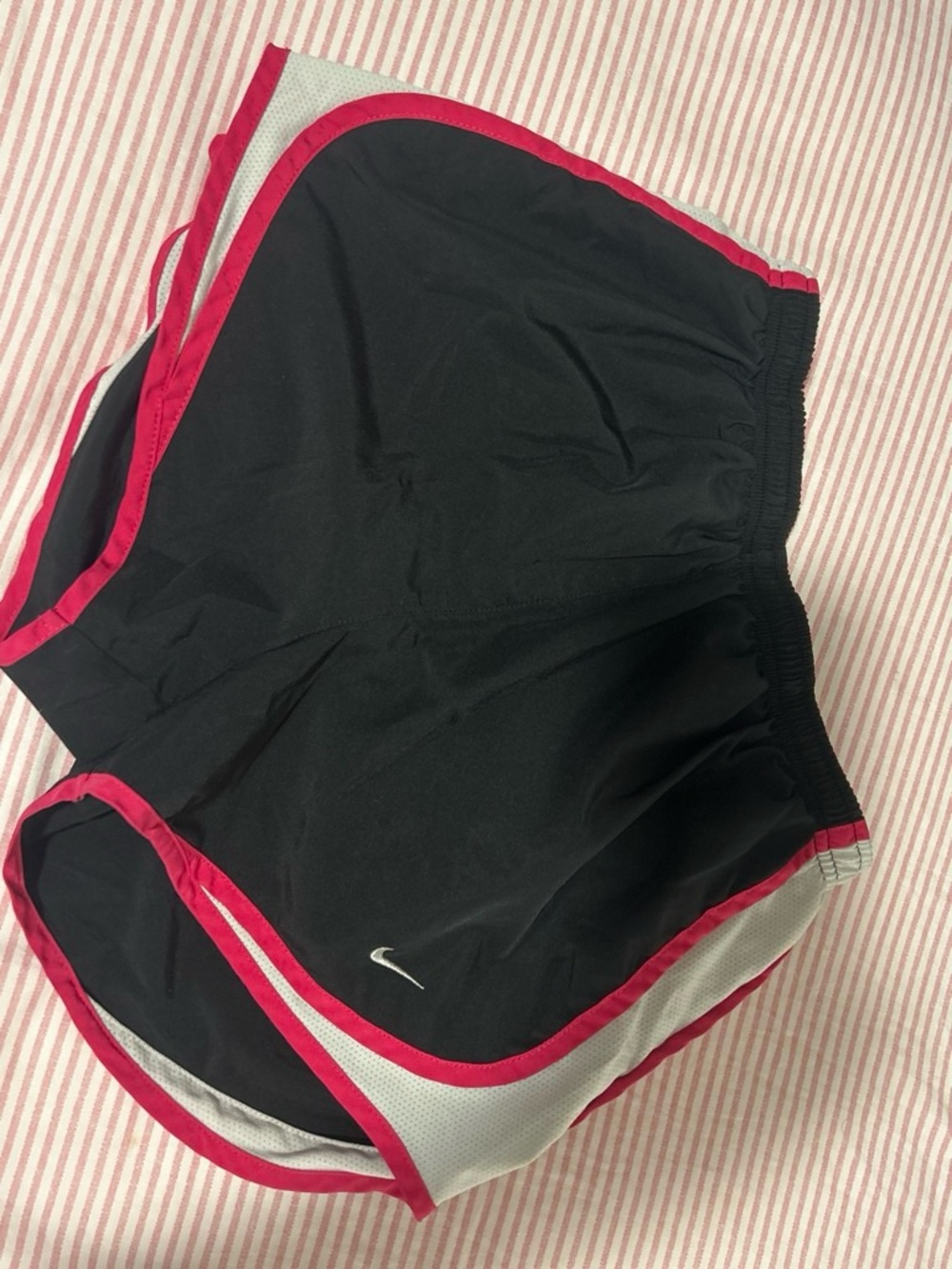 Nike Black Athletic Shorts with Pink Trim and Gray Panels